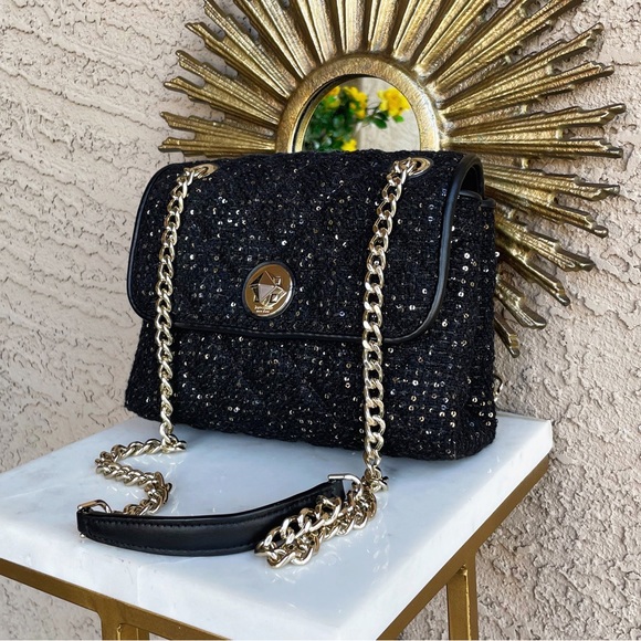 kate spade Handbags - KATE SPADE Black & Gold Quilted Sequin Flap Chain Crossbody Shoulder Bag Purse